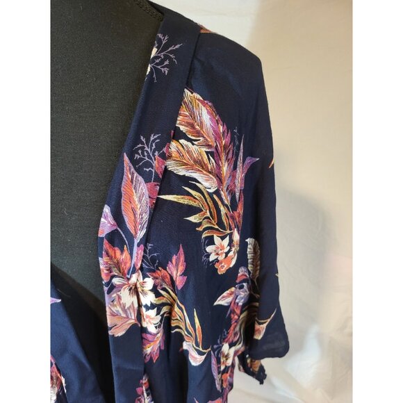 Patrons Of Peace Cardigan Women Large Black Floral Open Front Waterfall Kimono M - Picture 3 of 6